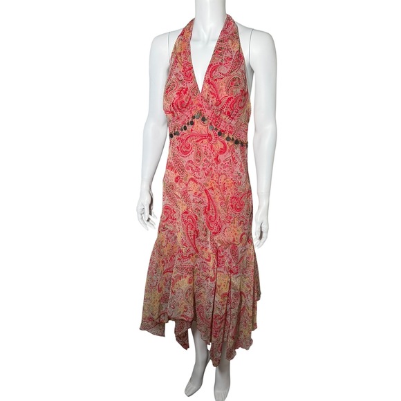 Jonathan Martin Halter‎ Dress Paisley Print Coin Embellished 10 Fairy 90s Y2K - Picture 1 of 6